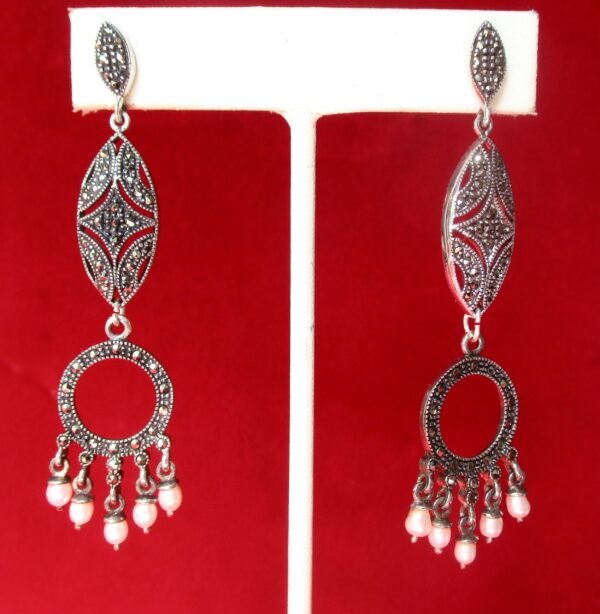 Pair of Vintage Sterling Silver, Marcasite & Cultured Pearl Earrings/Boho/Hippie/Wedding