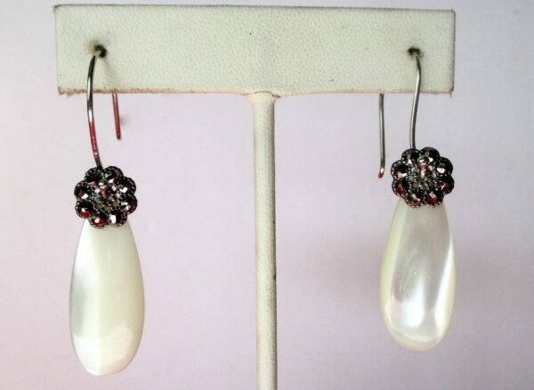 Pair of Antique Mother-of-Pearl and Cut Steel Earrings/Wedding/Boho/HIppie