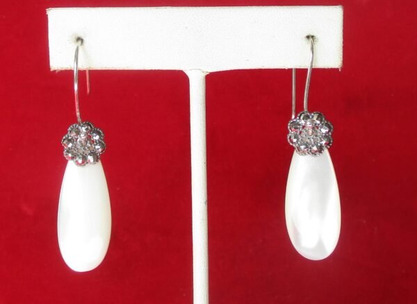 Pair of Antique Mother-of-Pearl and Cut Steel Earrings/Wedding/Boho/HIppie - Image 2