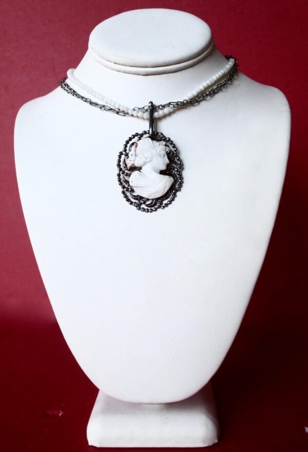 Antique Mother of Pearl and Shell Cameo Choker/Necklace/Pin/Wedding/Boho/Hippie - Image 2