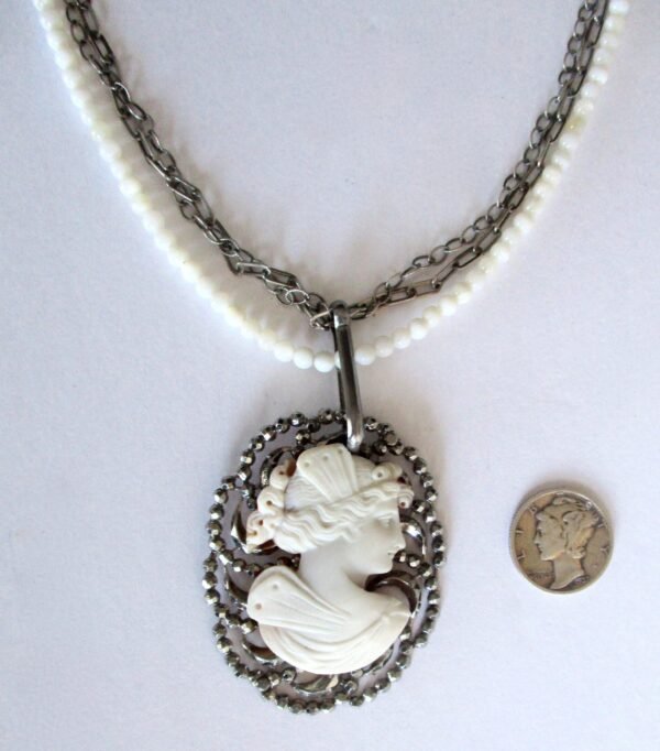 Antique Mother of Pearl and Shell Cameo Choker/Necklace/Pin/Wedding/Boho/Hippie - Image 6