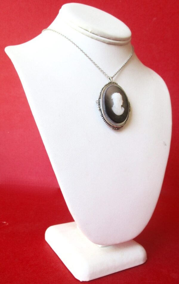 Antique Mother of Pearl and Shell Cameo Pendant With Sterling Silver Frame Choker Necklace/Pin - Image 3
