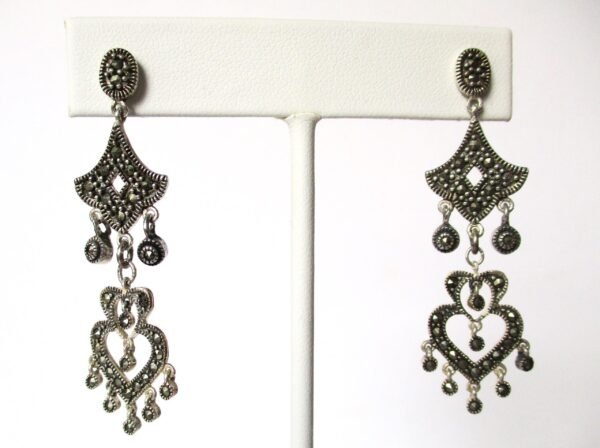 Pair of Vintage Sterling Silver & Marcasite Chandelier Earrings/Hippie/Boho - Image 2