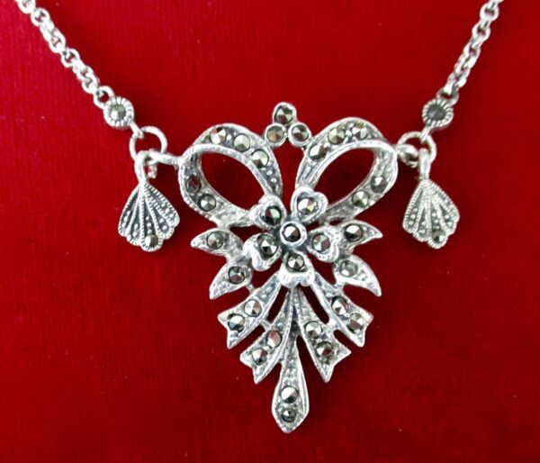 Vintage Sterling Silver Pendant Necklace With Marcasites/Wedding/Boho/Hippie