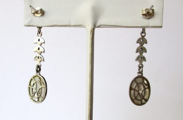 Pair of Vintage Faceted Mother-of-Pearl, Sterling Silver, Marcasite Dangle Earrings/Wedding/Boho/Hippie - Image 6