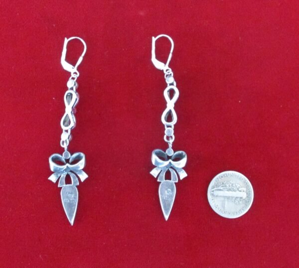 Pair of Vintage 3-Inch Sterling Silver, Marcasite, & Black Enamel Earrings/Hippie/Boho - Image 7