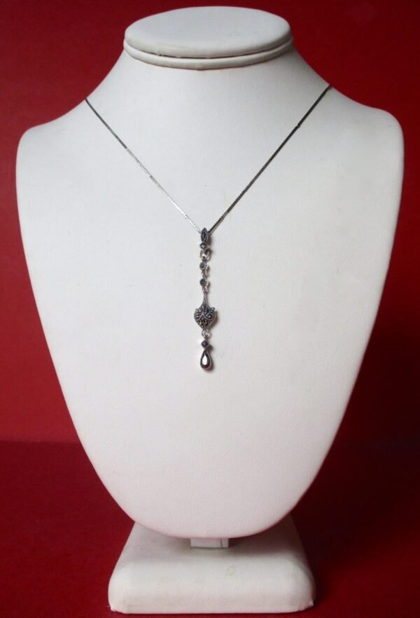 Vintage Jewelry Set:  Sterling Silver & Marcasite Necklace With Pendant and Matching Earrings/Wedding/Boho/Hippie - Image 2