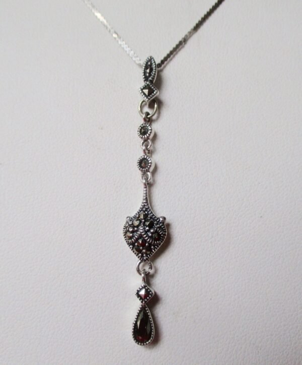 Vintage Jewelry Set:  Sterling Silver & Marcasite Necklace With Pendant and Matching Earrings/Wedding/Boho/Hippie - Image 3