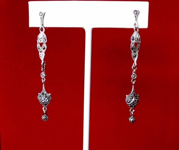 Vintage Jewelry Set:  Sterling Silver & Marcasite Necklace With Pendant and Matching Earrings/Wedding/Boho/Hippie - Image 4