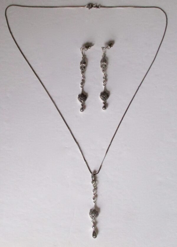 Vintage Jewelry Set:  Sterling Silver & Marcasite Necklace With Pendant and Matching Earrings/Wedding/Boho/Hippie - Image 5