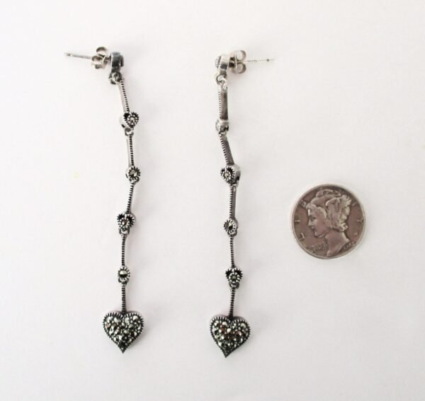 Pair of Vintage Sterling Silver & Marcasite Long Drop/Dangle Earrings/Boho/Hippie Steampunk - Image 4