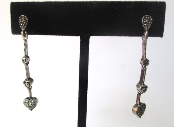 Pair of Vintage Sterling Silver & Marcasite Drop/Dangle Earrings/Boho/Steampunk/Hippie - Image 3