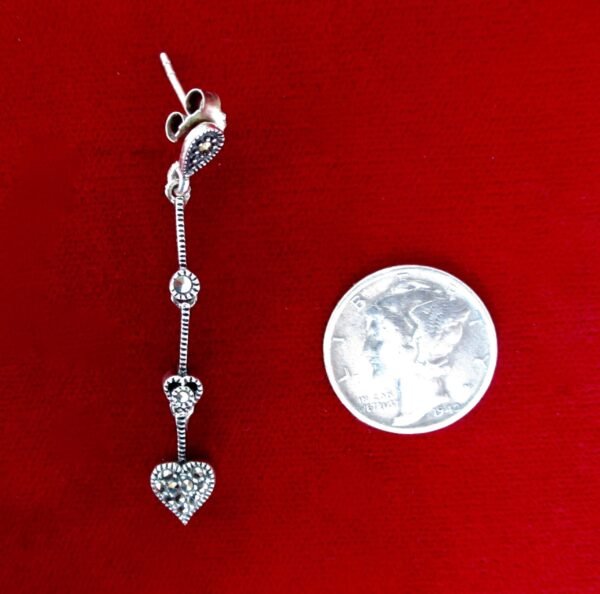 Pair of Vintage Sterling Silver & Marcasite Drop/Dangle Earrings/Boho/Steampunk/Hippie - Image 5