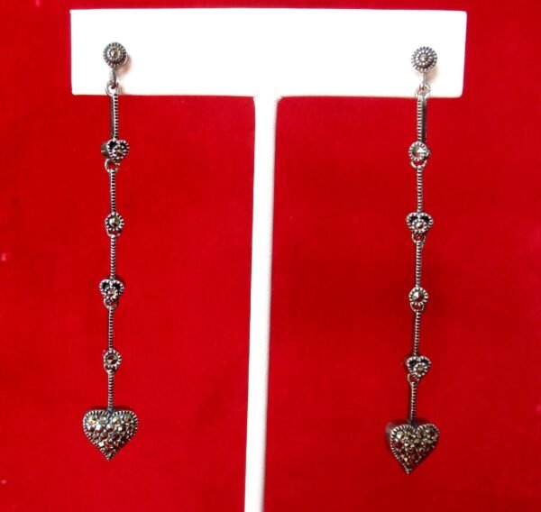 Pair of Vintage Sterling Silver - Marcasite - Cultured Pearl 2 1/2-Inch Drop/Dangle Earrings/Wedding/Boho/Hippie - Image 4