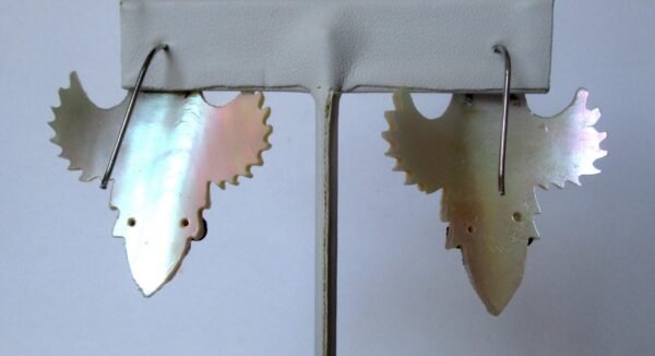 Pair of Antique Cut Steel & Hand-Carved Mother-of-Pearl Earrings/Boho - Image 4