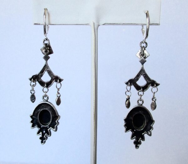 Pair of Vintage Sterling Silver - Black Onyx - Marcasite Earrings/Boho - Image 5