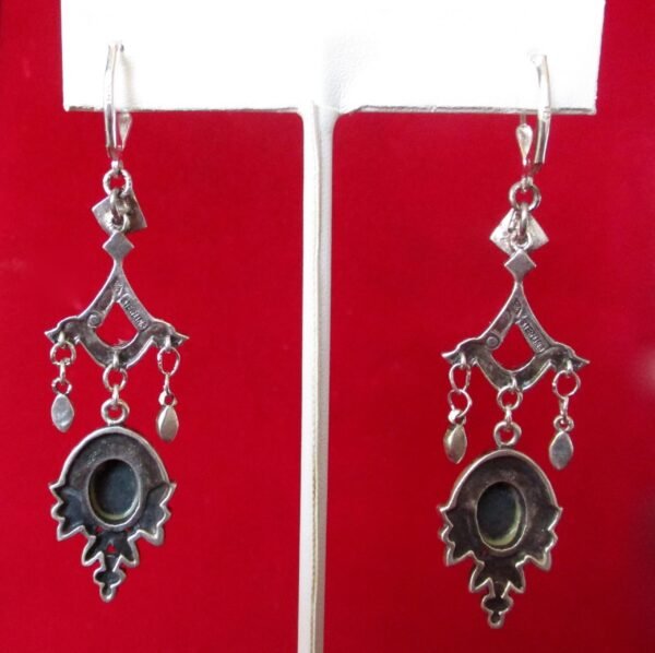 Pair of Vintage Sterling Silver - Black Onyx - Marcasite Earrings/Boho - Image 6
