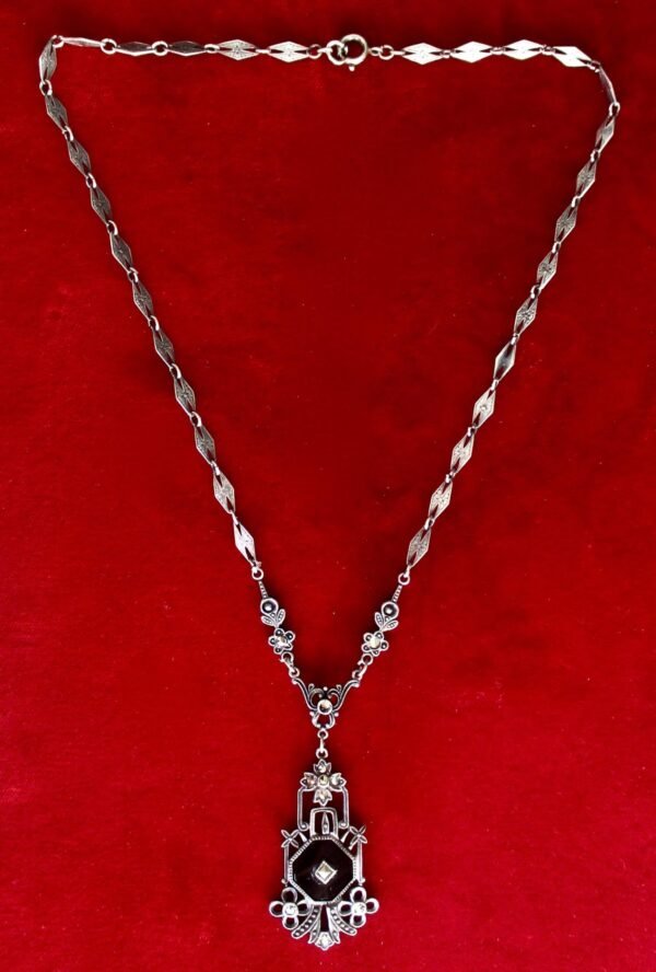 Antique Sterling Silver - Black Onyx - Marcasite Choker/ Necklace/Boho/Steampunk