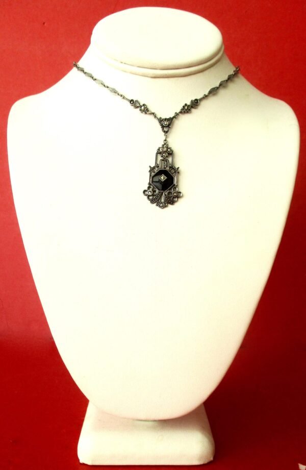 Antique Sterling Silver - Black Onyx - Marcasite Choker/ Necklace/Boho/Steampunk - Image 3
