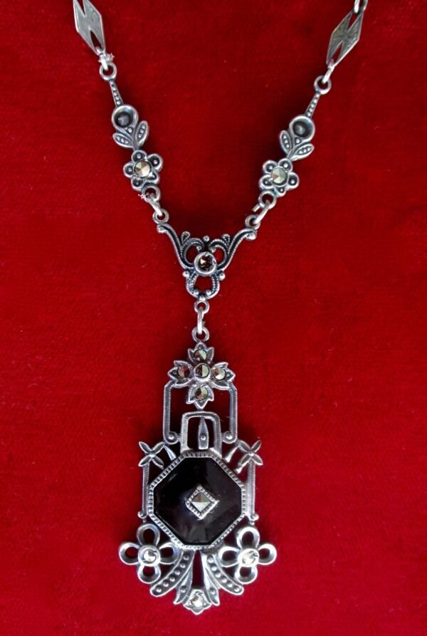 Antique Sterling Silver - Black Onyx - Marcasite Choker/ Necklace/Boho/Steampunk - Image 4