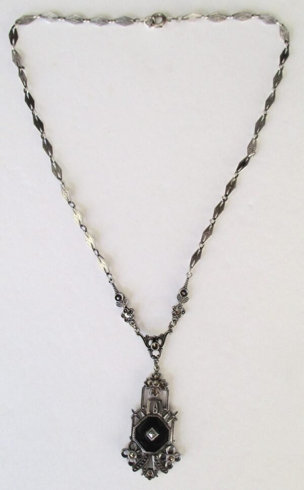 Antique Sterling Silver - Black Onyx - Marcasite Choker/ Necklace/Boho/Steampunk - Image 5