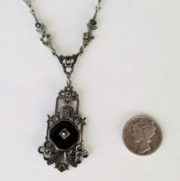 Antique Sterling Silver - Black Onyx - Marcasite Choker/ Necklace/Boho/Steampunk - Image 7