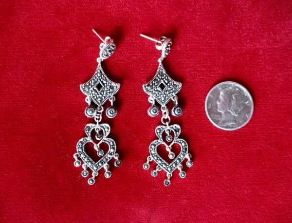 Pair of Vintage Sterling Silver & Marcasite Chandelier Earrings/Hippie/Boho - Image 3