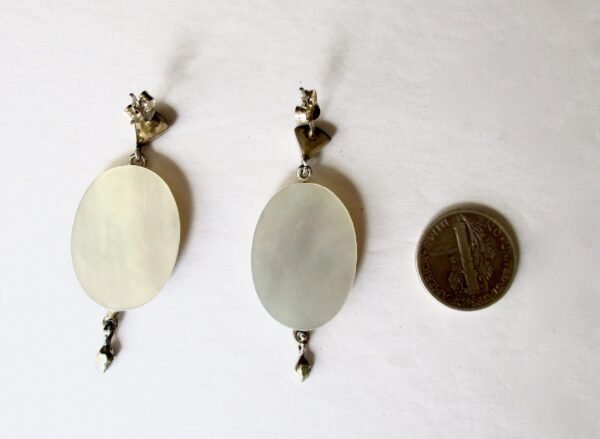 Pair of Vintage Sterling Silver - Mother of Pearl - Marcasite Earrings/Wedding/Boho/Hippie - Image 4