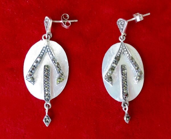 Pair of Vintage Sterling Silver - Mother of Pearl - Marcasite Earrings/Wedding/Boho/Hippie