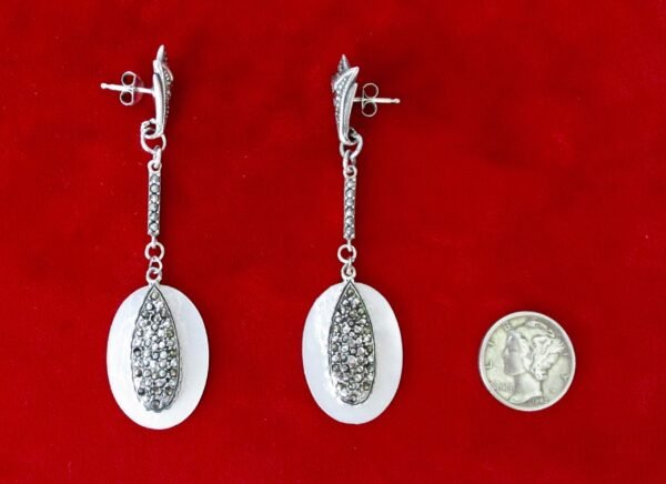 Pair of Vintage Sterling Silver, Marcasite, & Mother of Pearl Earrings/Wedding/Hippie/Boho - Image 7
