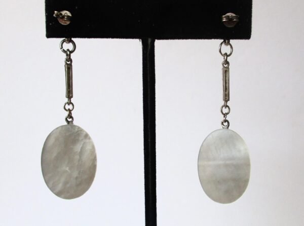 Pair of Vintage Sterling Silver, Marcasite, & Mother of Pearl Earrings/Wedding/Hippie/Boho - Image 8