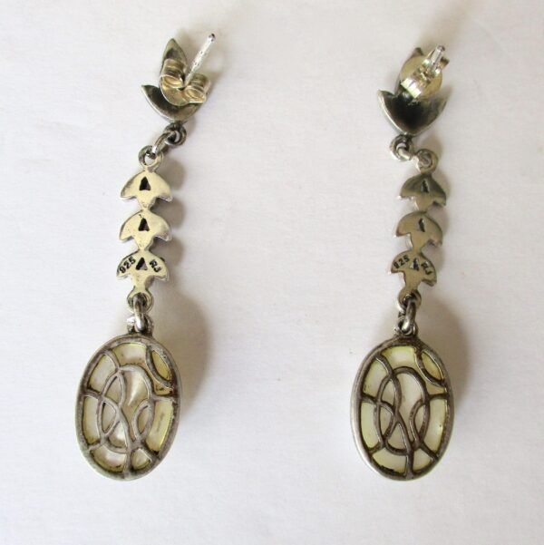 Pair of Vintage Faceted Mother-of-Pearl, Sterling Silver, Marcasite Dangle Earrings/Wedding/Boho/Hippie - Image 5