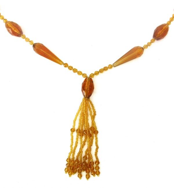 Amber Crystal Bead  "Flapper" Necklace from the 1920's