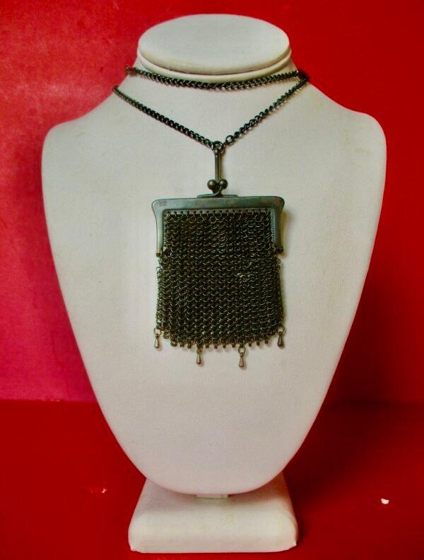 Antique Gunmetal Chatelaine Purse Necklace With Gunmetal Chain