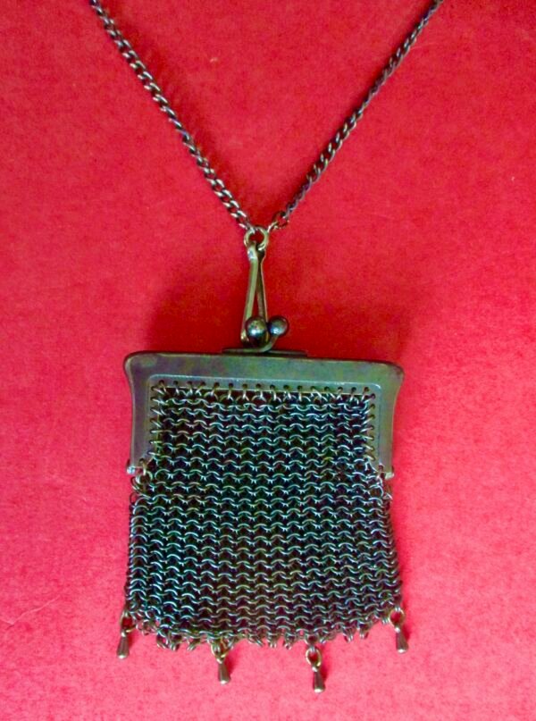 Antique Gunmetal Chatelaine Purse Necklace With Gunmetal Chain - Image 4