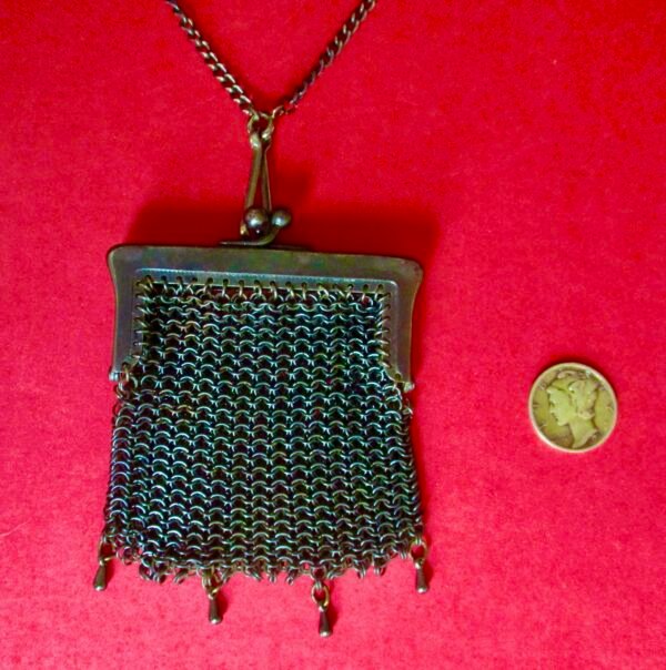 Antique Gunmetal Chatelaine Purse Necklace With Gunmetal Chain - Image 5