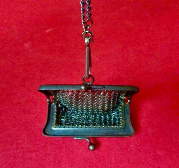 Antique Gunmetal Chatelaine Purse Necklace With Gunmetal Chain - Image 8