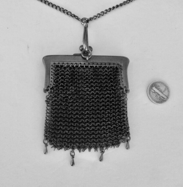 Antique Gunmetal Chatelaine Purse Necklace With Gunmetal Chain - Image 6