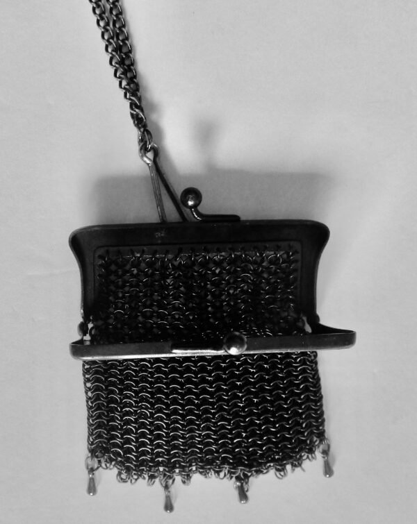 Antique Gunmetal Chatelaine Purse Necklace With Gunmetal Chain - Image 7