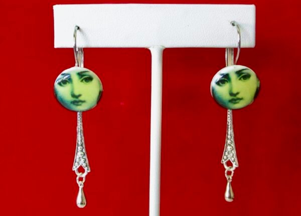Pair of Vintage Portrait Earrings With Stenciling & Omega Backs