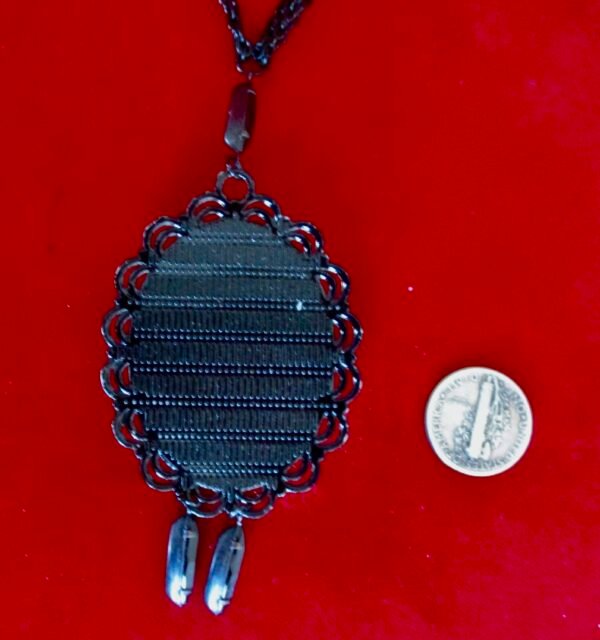 Vintage Black French Jet Antique Cameo on a Vintage French Jet Scalloped  Pendant - Image 5