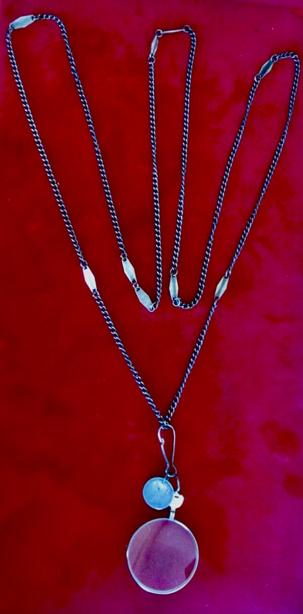 Vintage 48-Inch Gunmetal Necklace With Stations & 3-Pendants