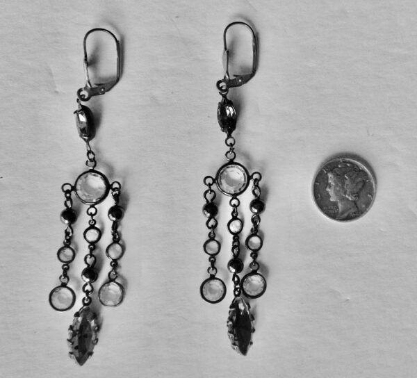 Pair of Vintage 3 1/4-Inch Gunmetal & Crystal Earrings/Boho/Hippie - Image 4