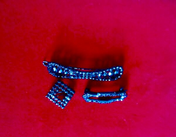 Antique Set of (3) French Jet Black Barrettes