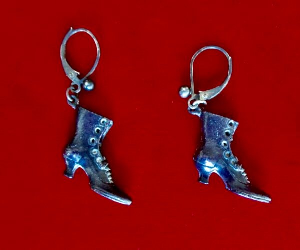 Pair of Rare Gunmetal Earrings of Victorian Ladies Boots/Boho/HIppie/Steampunk